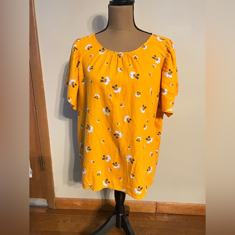 LOFT Yellow Floral Blouse, Size XL